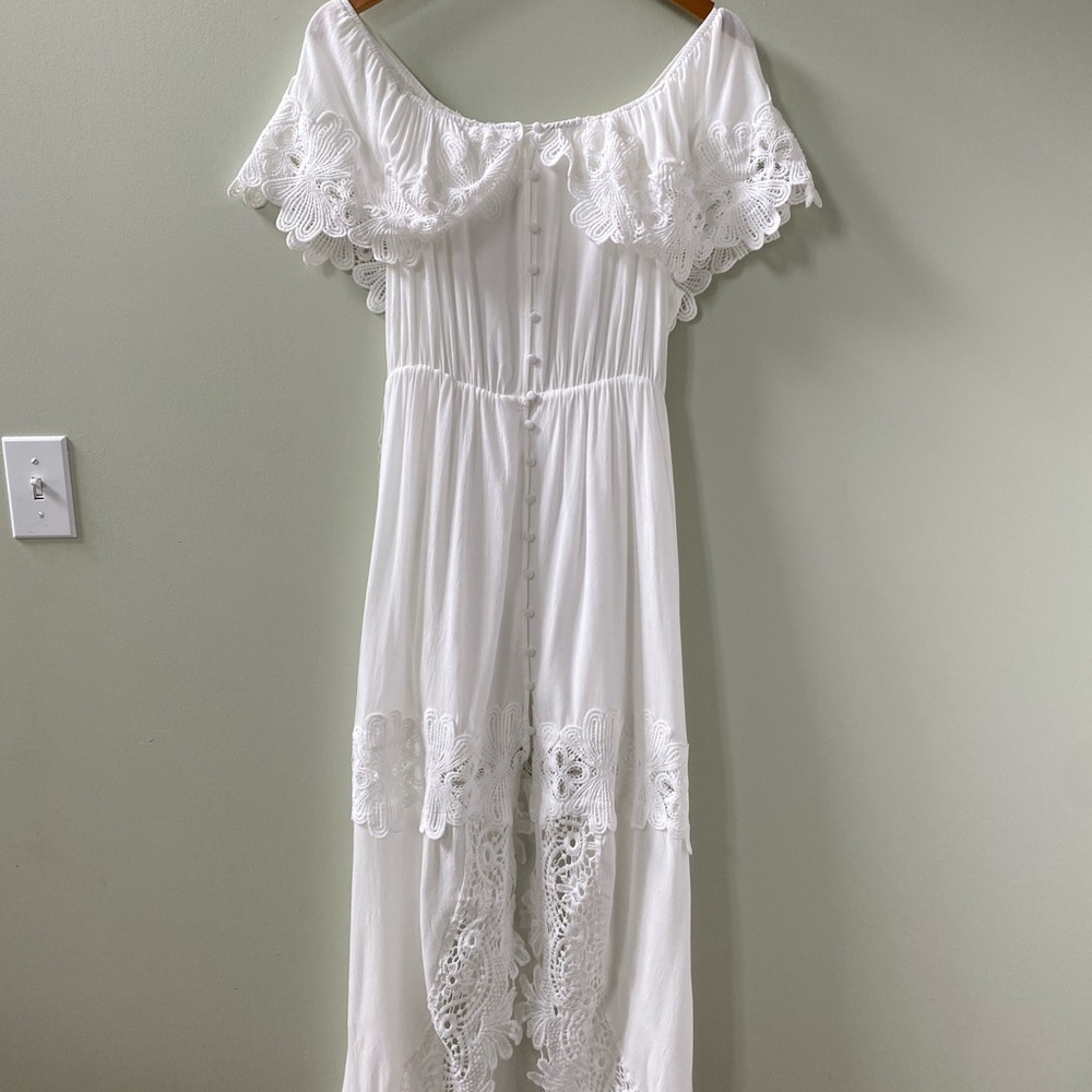 White boho dress with crochet detail